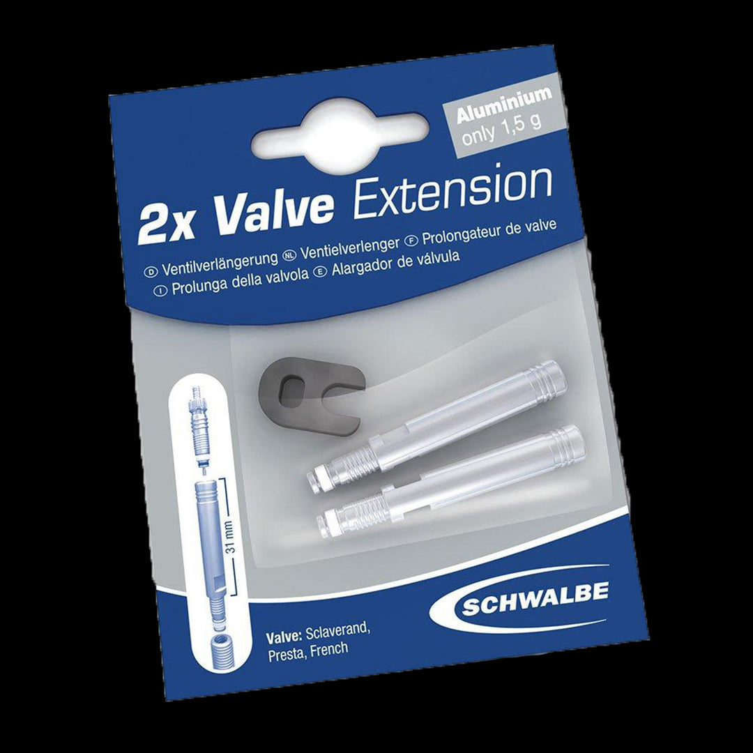 SCHWALBE 65mm Valve Extender Pair - Aluminum Presta Valve Extensions For Bike Tires (Set Of 2)